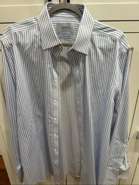 Charles Tyrwhitt Blue and White Pinstripe Dress Shirt